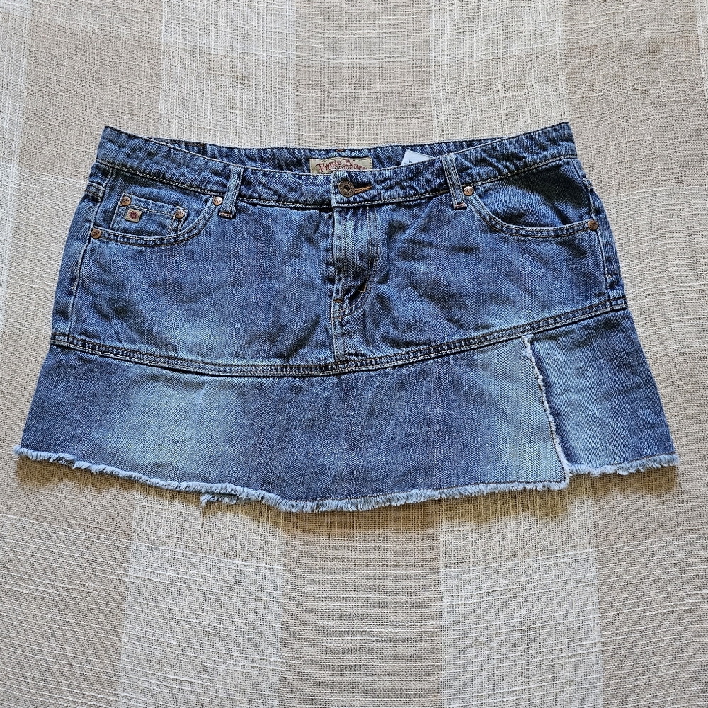 y2k Western Yallternative Skater Boho Low Rise Raw Hem Denim Ultra Mini Skirt